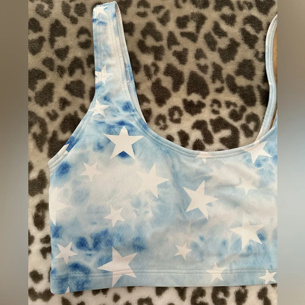 Old Navy Scoop-Neck Swim Bikini Top in Tie Dye Blue Star Print Size Small